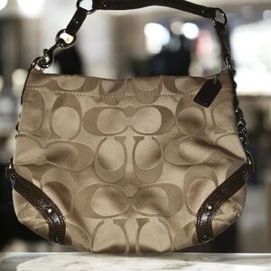 Coach Signature Tan and Brown Shoulder Bag